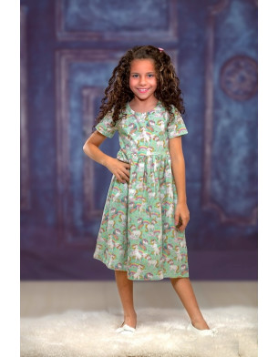 Unicorn Design Organic Cotton Girls Twirl Dress 2Y-10Y short sleeve 